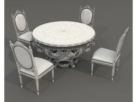 Classic European style Dining Table and Chairs 63 3D Model