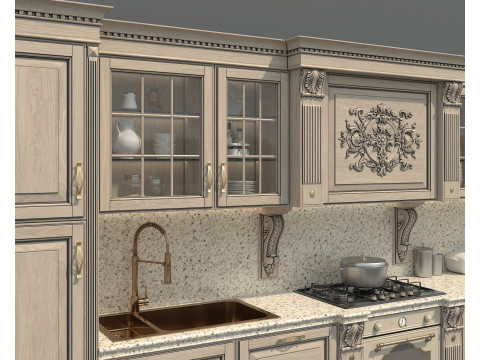 Classic European Style Kitchen Cabinet 24 3D Model
