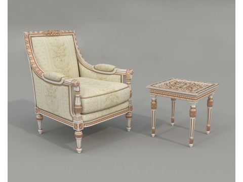 Classic European Style Coffee Table and Armchair 35 Model 3D