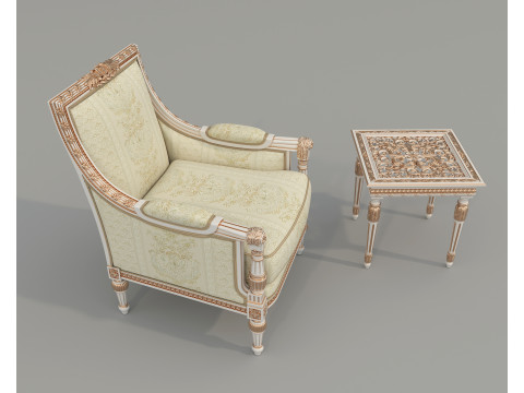 Classic European Style Coffee Table and Armchair 35 Model 3D