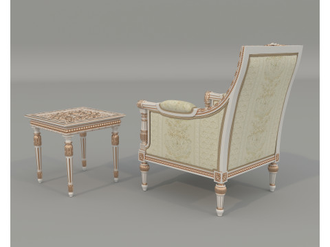 Classic European Style Coffee Table and Armchair 35 Model 3D
