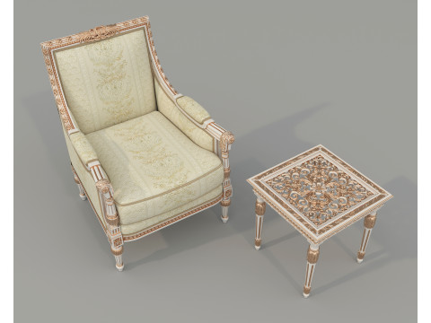 Classic European Style Coffee Table and Armchair 35 Model 3D