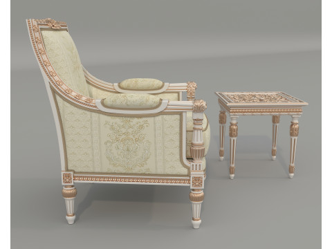 Classic European Style Coffee Table and Armchair 35 Model 3D