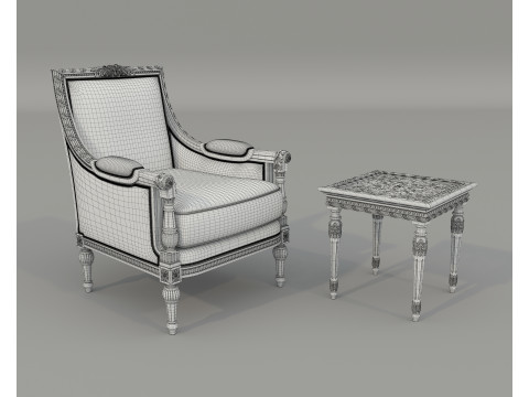 Classic European Style Coffee Table and Armchair 35 Model 3D