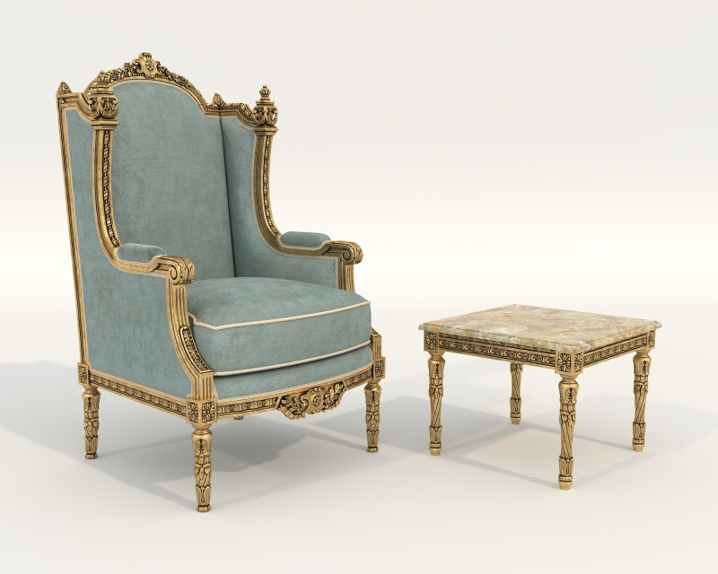 Classic European Style Coffee Table and Armchair 36 3D Model .c4d .max .obj .3ds .fbx .stl .blend