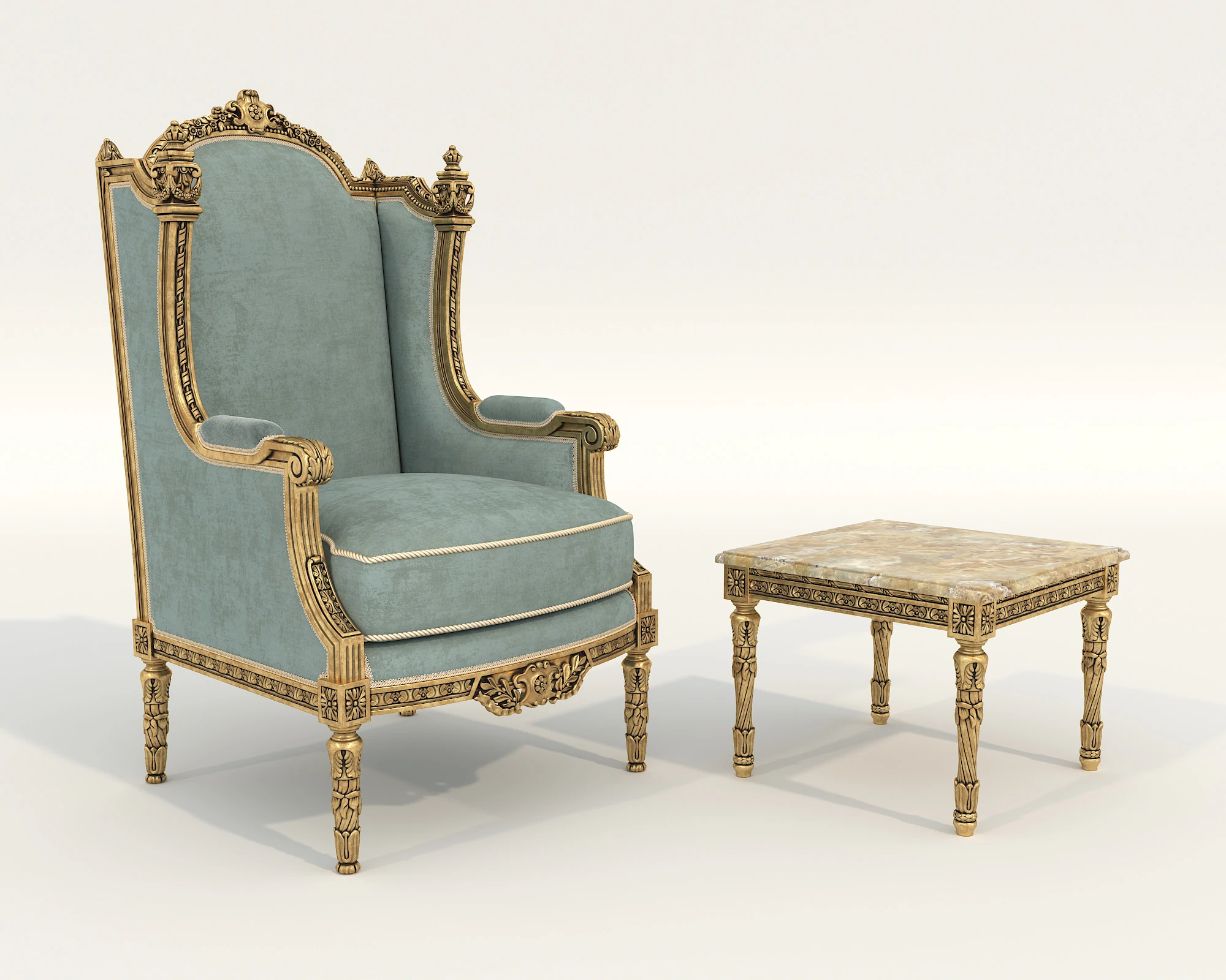 Tavolino e poltrona in stile classico europeo 36 Modello 3D .c4d .max .obj .3ds .fbx .stl .blend