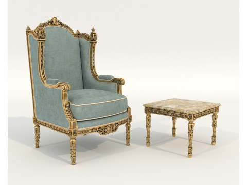 Classic European Style Coffee Table and Armchair 36 3D Model