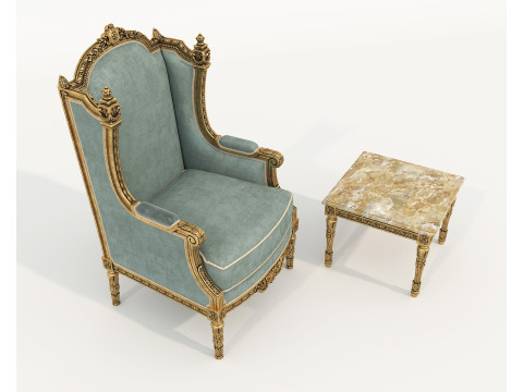 Classic European Style Coffee Table and Armchair 36 3D Model