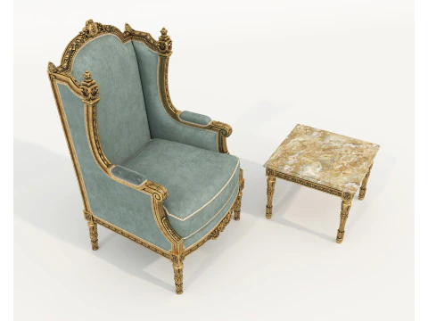 Tavolino e poltrona in stile classico europeo 36 Modello 3D