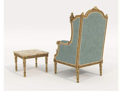 Classic European Style Coffee Table and Armchair 36 3D Model