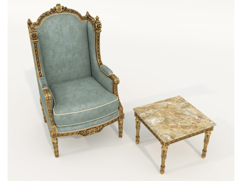 Classic European Style Coffee Table and Armchair 36 3D Model
