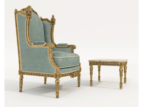Classic European Style Coffee Table and Armchair 36 3D Model