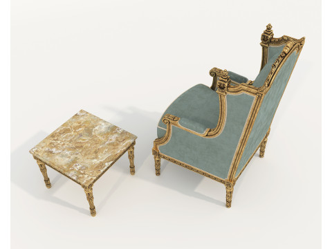 Classic European Style Coffee Table and Armchair 36 3D Model