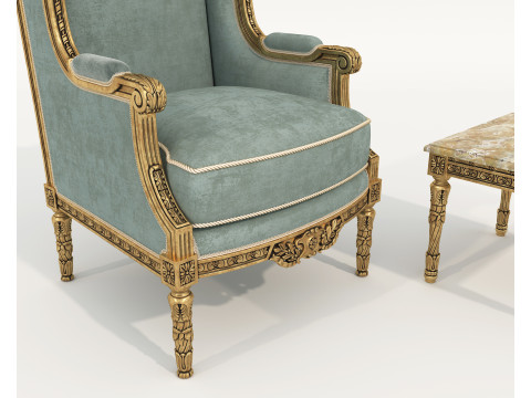 Classic European Style Coffee Table and Armchair 36 3D Model