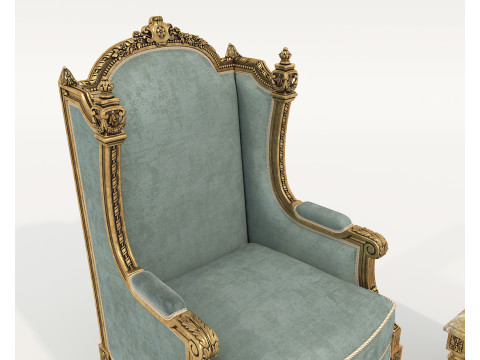 Classic European Style Coffee Table and Armchair 36 3D Model
