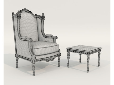 Classic European Style Coffee Table and Armchair 36 3D Model