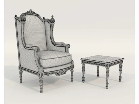 Tavolino e poltrona in stile classico europeo 36 Modello 3D