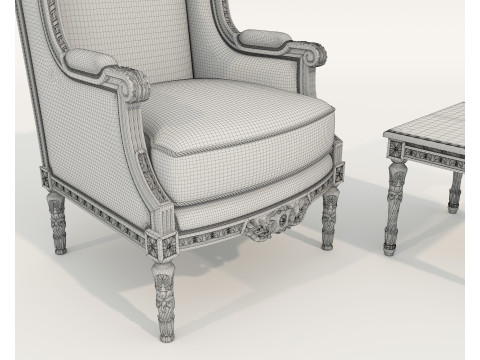 Classic European Style Coffee Table and Armchair 36 3D Model