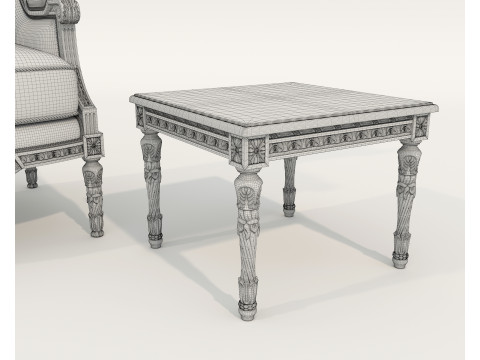 Classic European Style Coffee Table and Armchair 36 3D Model