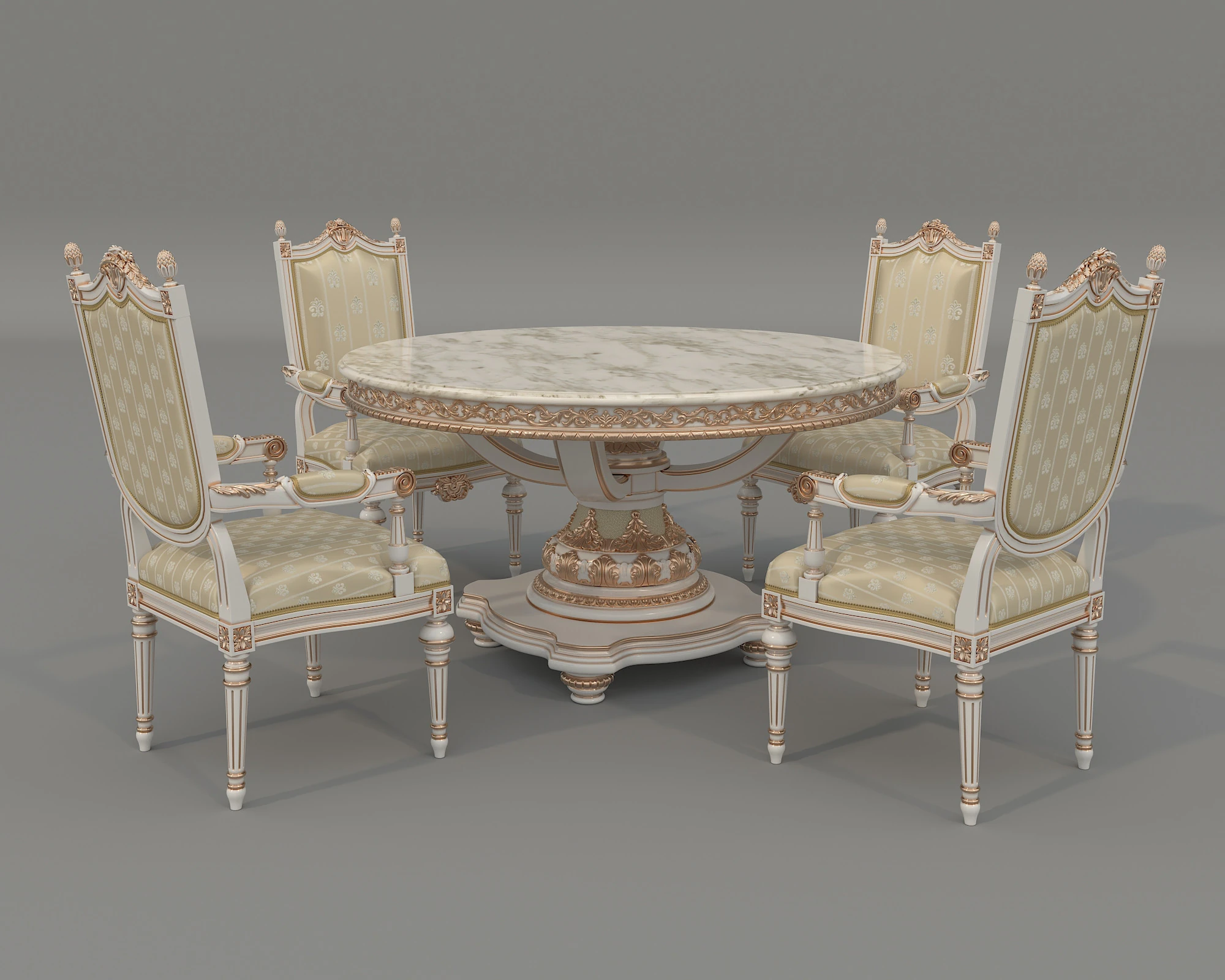 Classic European style Dining Table and Chairs 64 3D Model .c4d .max .obj .3ds .fbx .stl .blend 