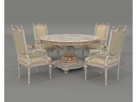 Classic European style Dining Table and Chairs 64 3D मॉडल