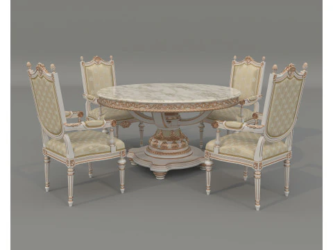 Mesa de jantar e cadeiras de estilo europeu cl&aacute;ssico 64 Modelo 3D