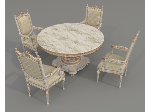 클래식 유럽식 식탁과 의자 64 3D 모델