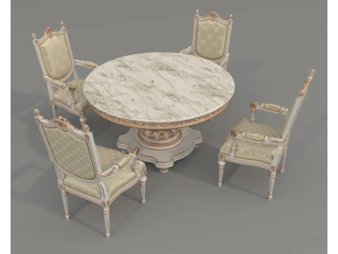 Classic European style Dining Table and Chairs 64 3D Model
