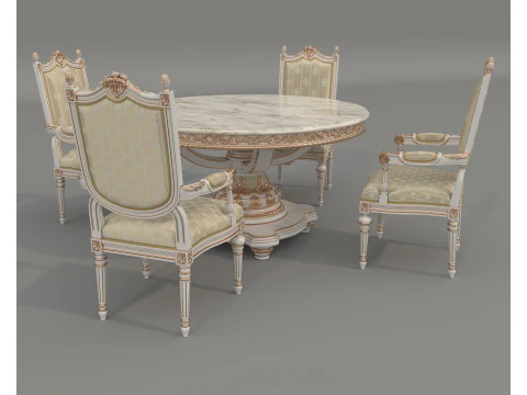 Classic European style Dining Table and Chairs 64 3D Model