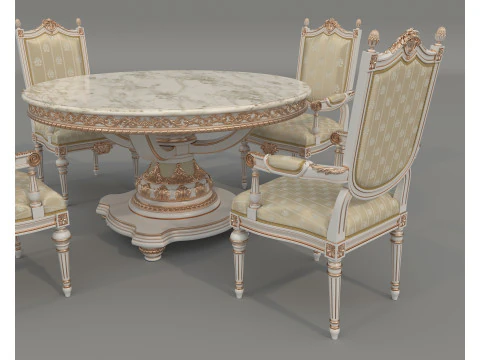 Classic European style Dining Table and Chairs 64 3D Model