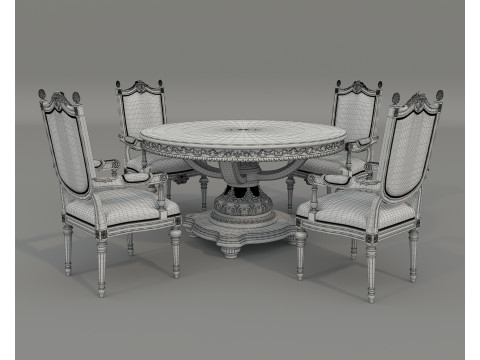 클래식 유럽식 식탁과 의자 64 3D 모델