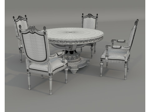 클래식 유럽식 식탁과 의자 64 3D 모델