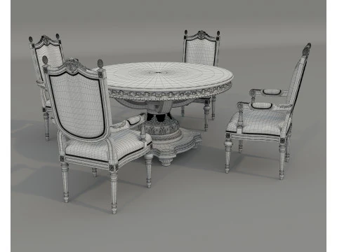 Classic European style Dining Table and Chairs 64 3D Model