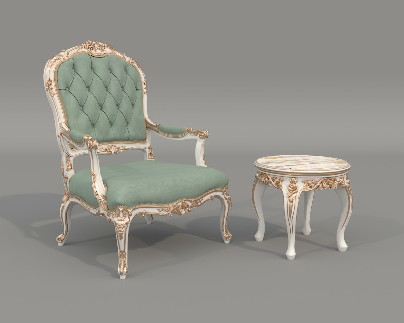 Classic European Style Coffee Table and Armchair 37 3D Модель .c4d .max .obj .3ds .fbx .stl .blend