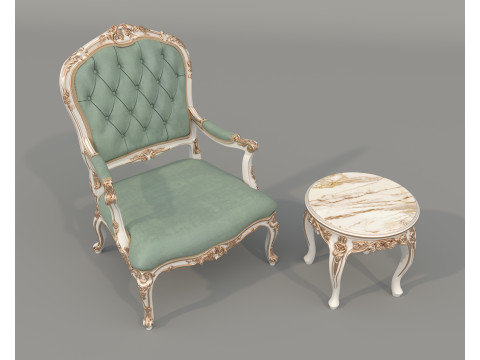 Classic European Style Coffee Table and Armchair 37 3D Модель
