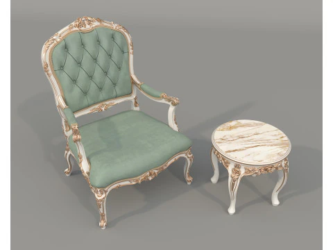 Tavolino e poltrona in stile classico europeo 37 Modello 3D