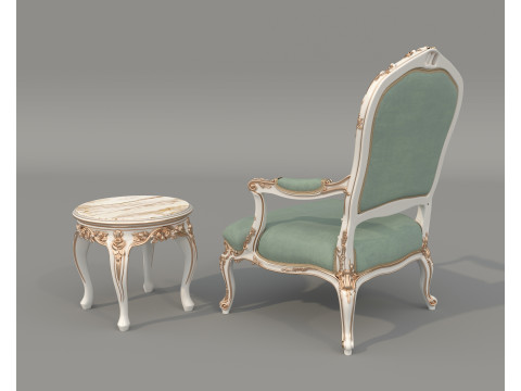 Classic European Style Coffee Table and Armchair 37 3D Модель