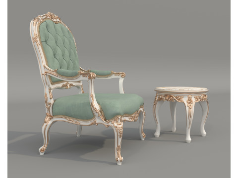Classic European Style Coffee Table and Armchair 37 3D Модель