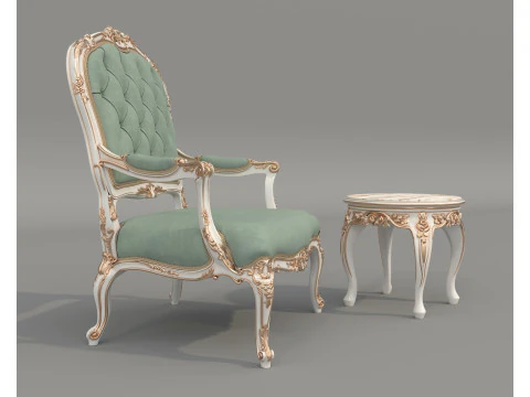 Tavolino e poltrona in stile classico europeo 37 Modello 3D