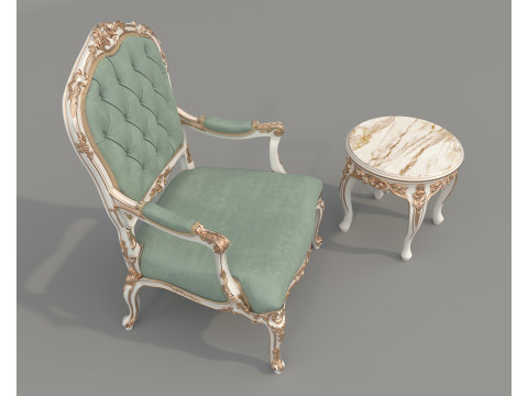 Classic European Style Coffee Table and Armchair 37 3D Модель