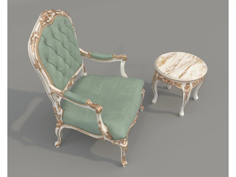 Tavolino e poltrona in stile classico europeo 37 Modello 3D