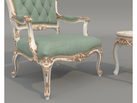 Classic European Style Coffee Table and Armchair 37 3D Модель