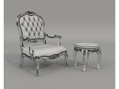 Classic European Style Coffee Table and Armchair 37 3D Модель