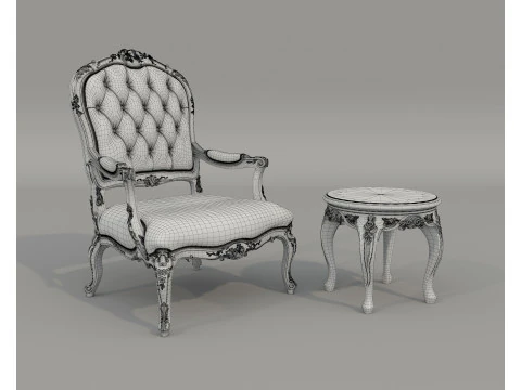 Tavolino e poltrona in stile classico europeo 37 Modello 3D