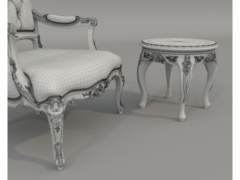 Classic European Style Coffee Table and Armchair 37 3D Модель