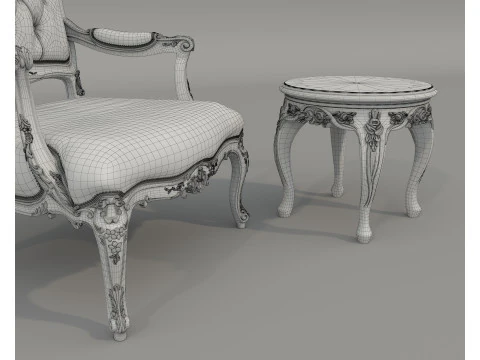 Tavolino e poltrona in stile classico europeo 37 Modello 3D