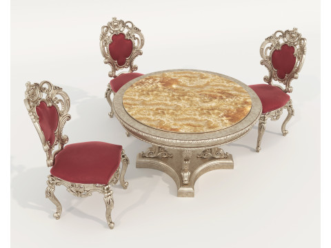 Table et chaises de salle à manger de style européen classique 65 Modèle 3D