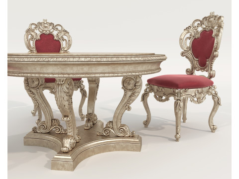 Table et chaises de salle à manger de style européen classique 65 Modèle 3D