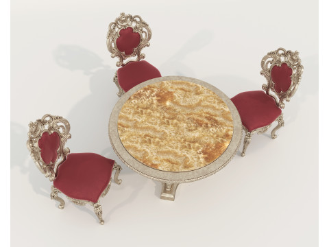 Table et chaises de salle à manger de style européen classique 65 Modèle 3D