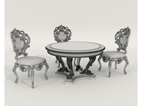 Table et chaises de salle à manger de style européen classique 65 Modèle 3D